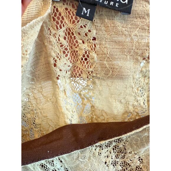 Vintage‎ Y2K Tag Rag Culture Beige Lace Stretch Top M Made in USA Cap Sleeve - Picture 4 of 13